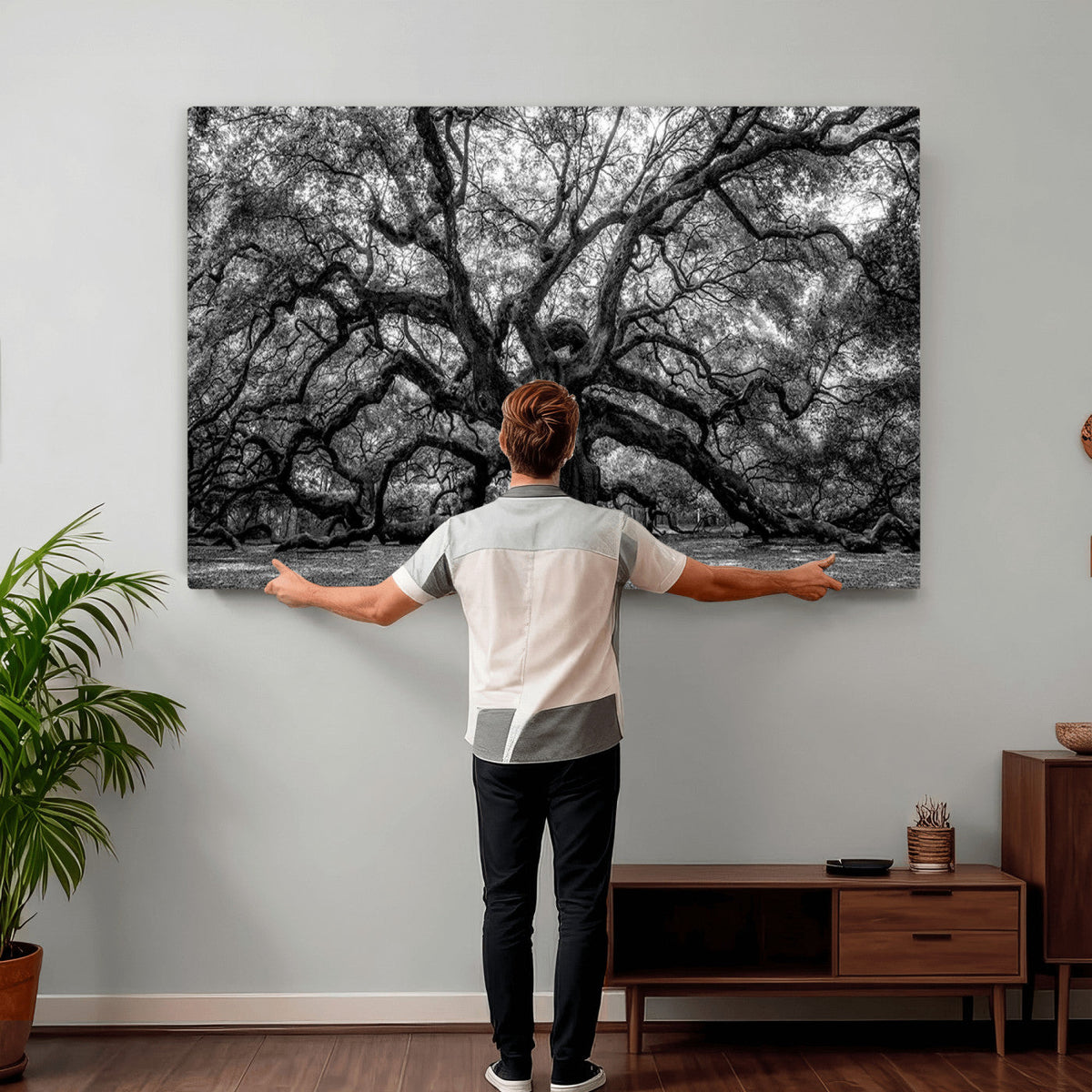 Black and White Old Angel Oak Tree Wall Art Canvas Print