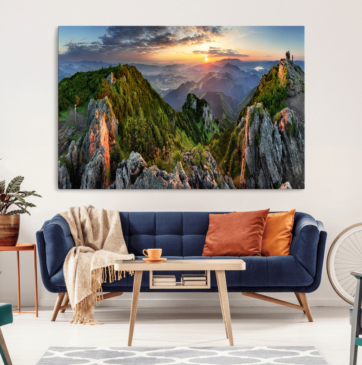Mountain Sunset Panoramic Wall Art Canvas Print – Framed