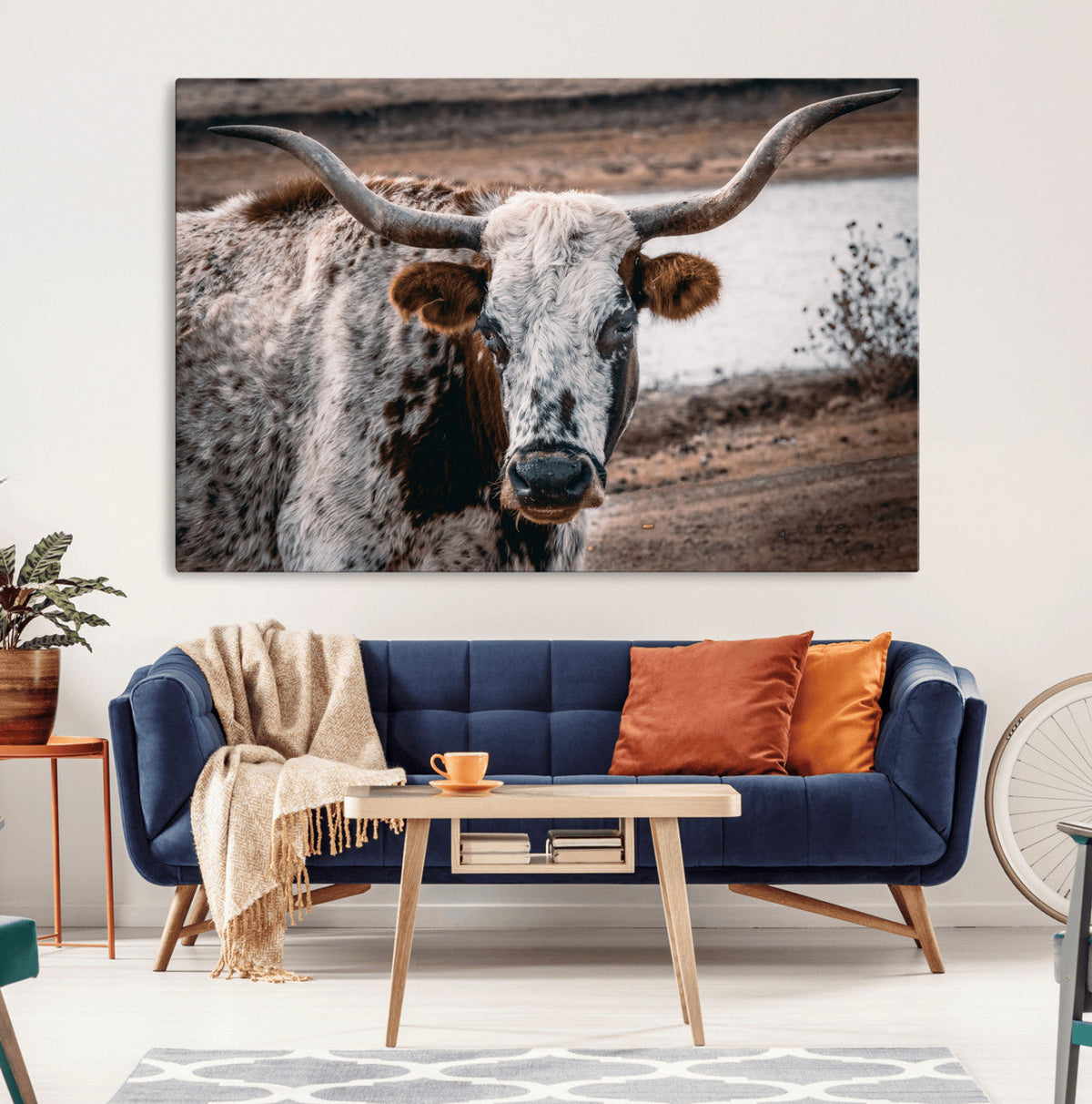 Texas Longhorn Wall Art Canvas Print – Framed Spotted Bull