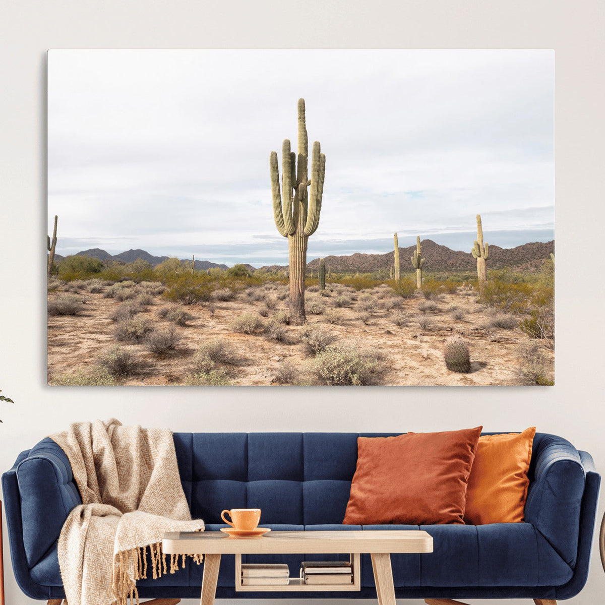Saguaro Cactus Wall Art – Framed Desert Canvas Artwork,