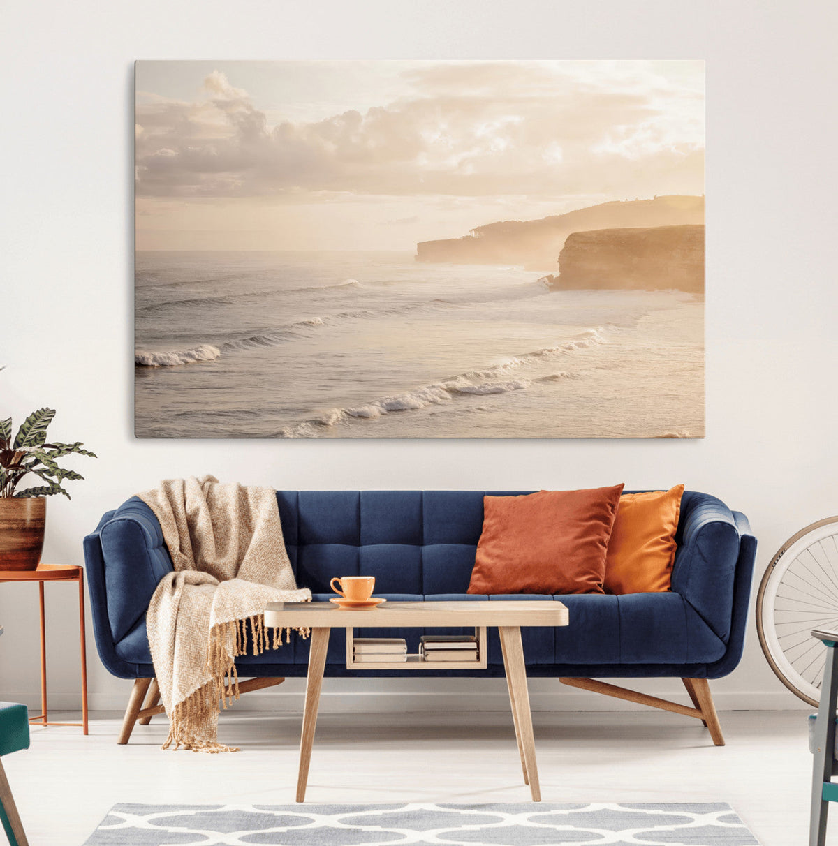Misty Coastal Wall Art Canvas Print – Framed Golden Sunset