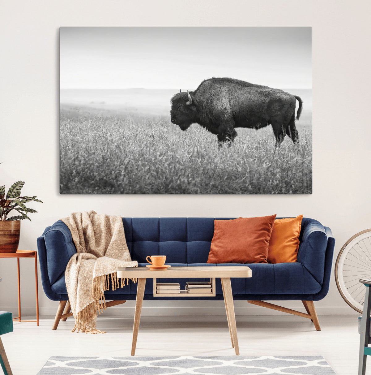 Bison Wall Art Canvas Print – Framed Rustic Wildlife Scene