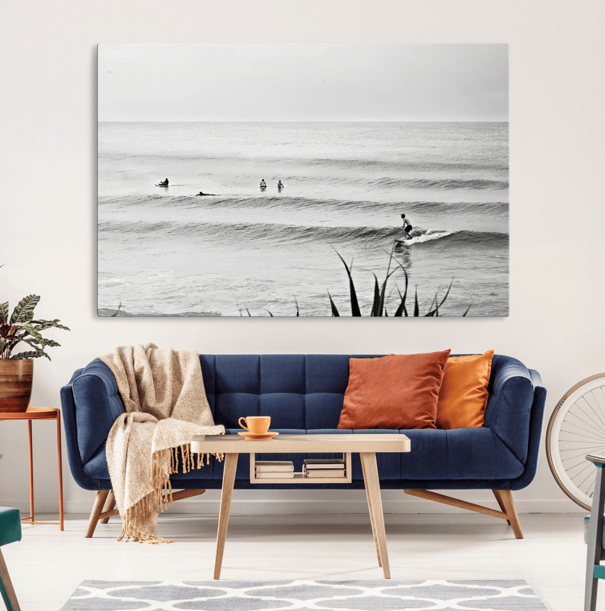 Surfer Silhouette Wall Art Canvas Print, Framed Calm Ocean