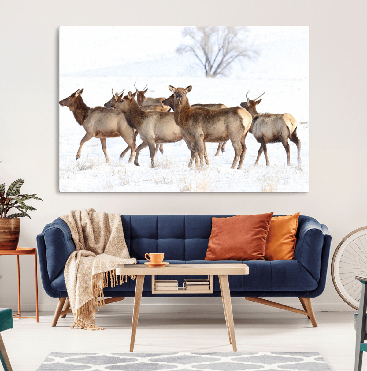 Winter Elk Scene Wall Art Canvas Print – Framed Wildlife