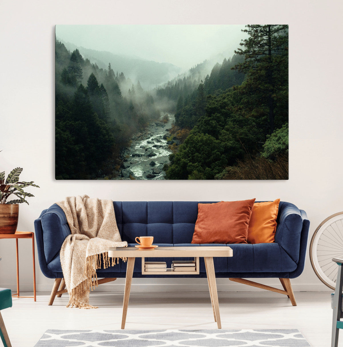 Misty Forest Wall Art Canvas Print – Framed Foggy River