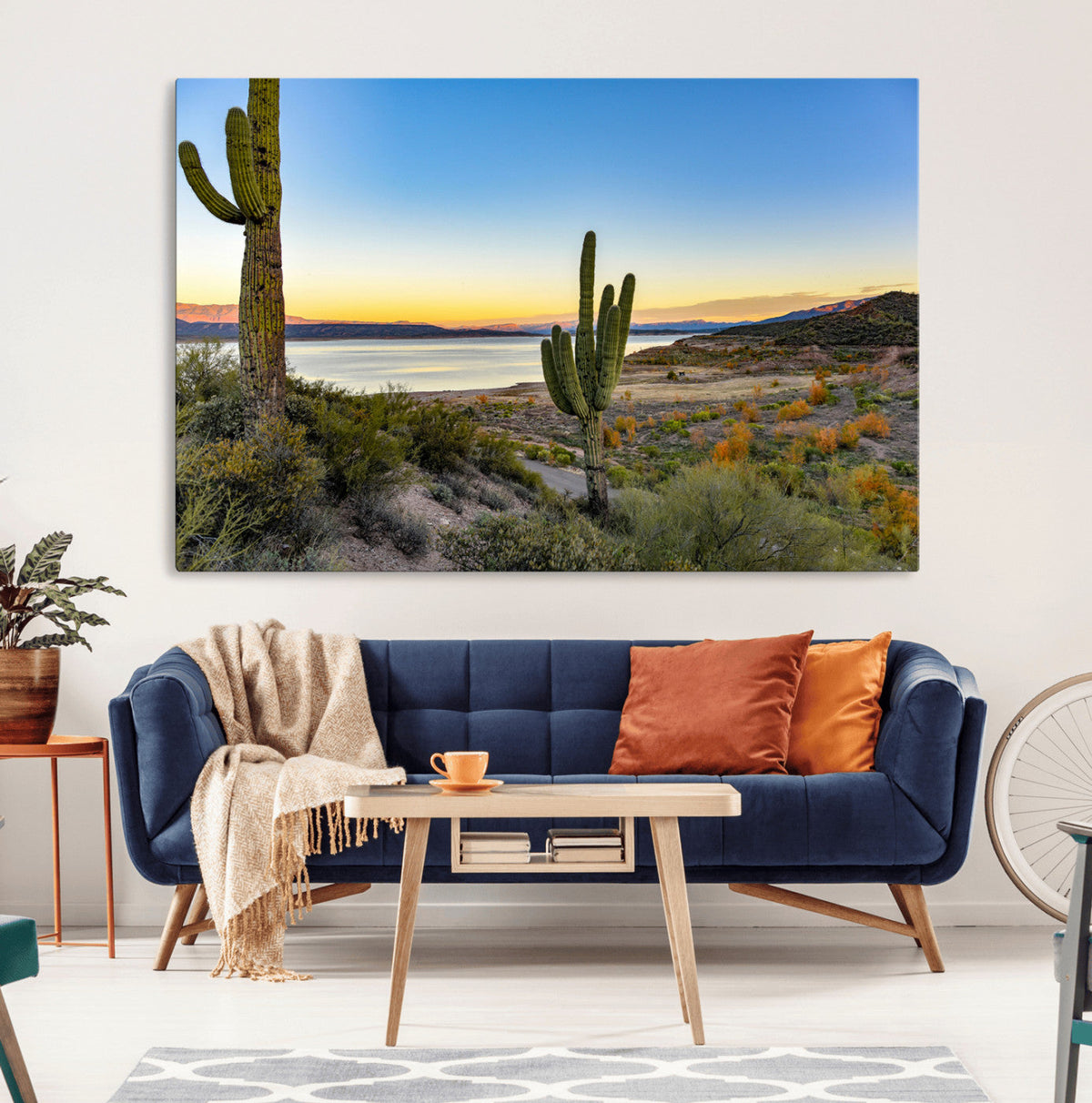 Saguaro Cactus Wall Art Canvas Print – Framed Desert Sunset