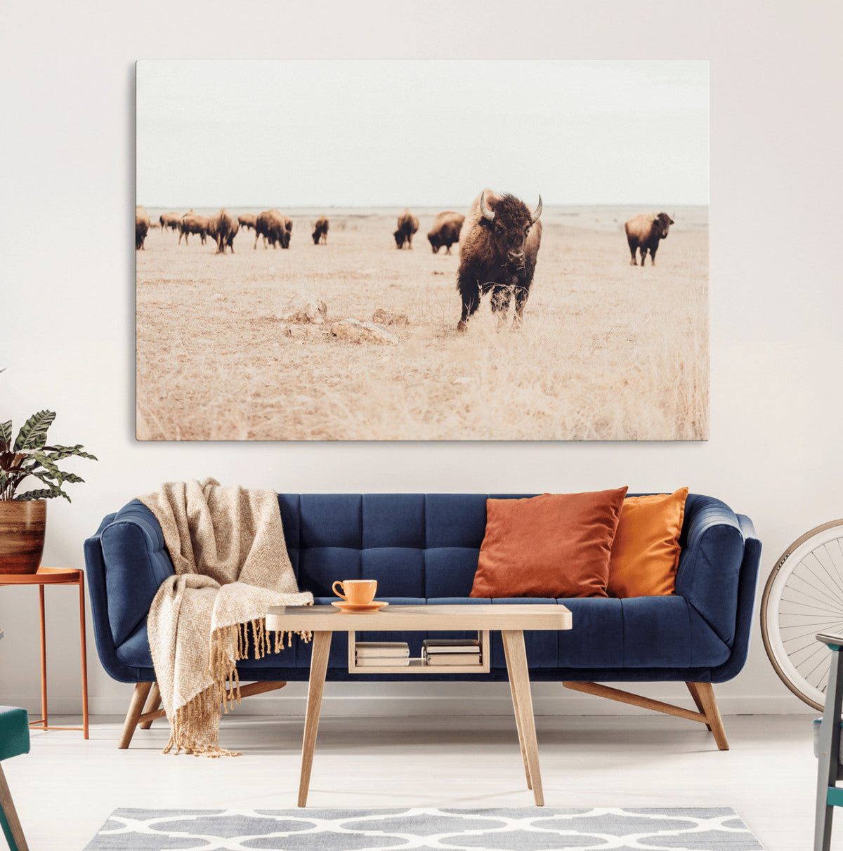 Bison Herd Wall Art Canvas Print, Framed Western Landscape