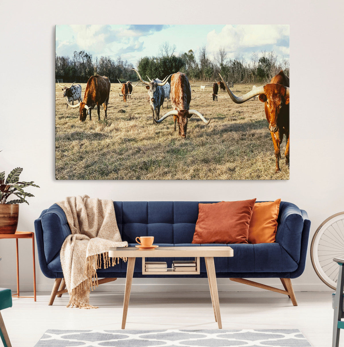Texas Longhorns Wall Art Canvas Print – Framed Rustic Farm