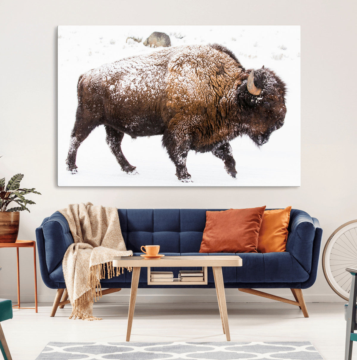 Snowy Buffalo Wall Art Canvas Print – Framed Wildlife