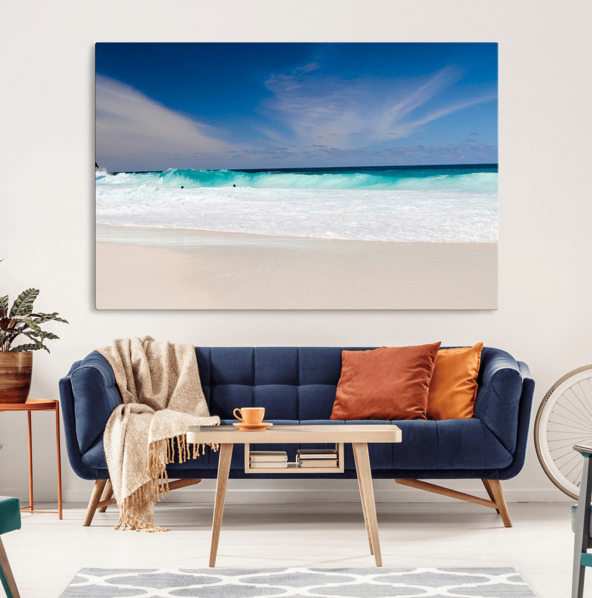 Ocean Breeze Wall Art Canvas Print, Aqua Waves and Coastal
