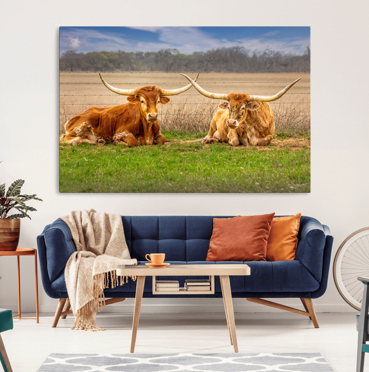 Texas Longhorn Pair Wall Art Canvas Print – Peaceful Rustic
