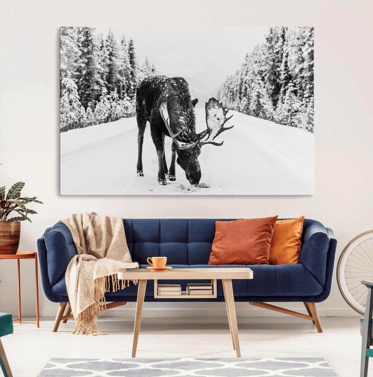 Moose Wall Art Canvas Print – Winter Snowy Forest Antlers