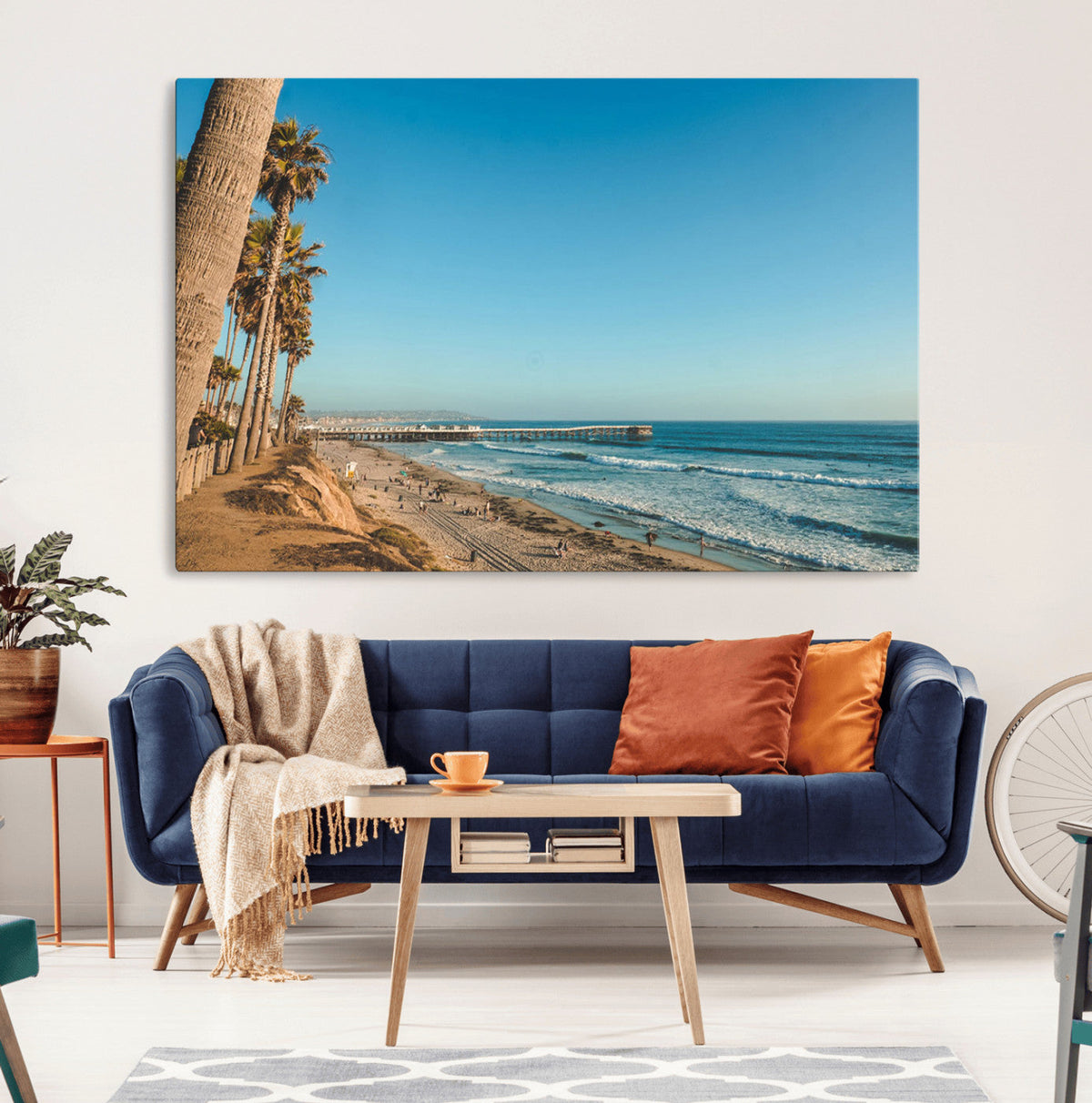 Scenic Beach Wall Art Canvas Print – Tall Palm Trees, Sandy