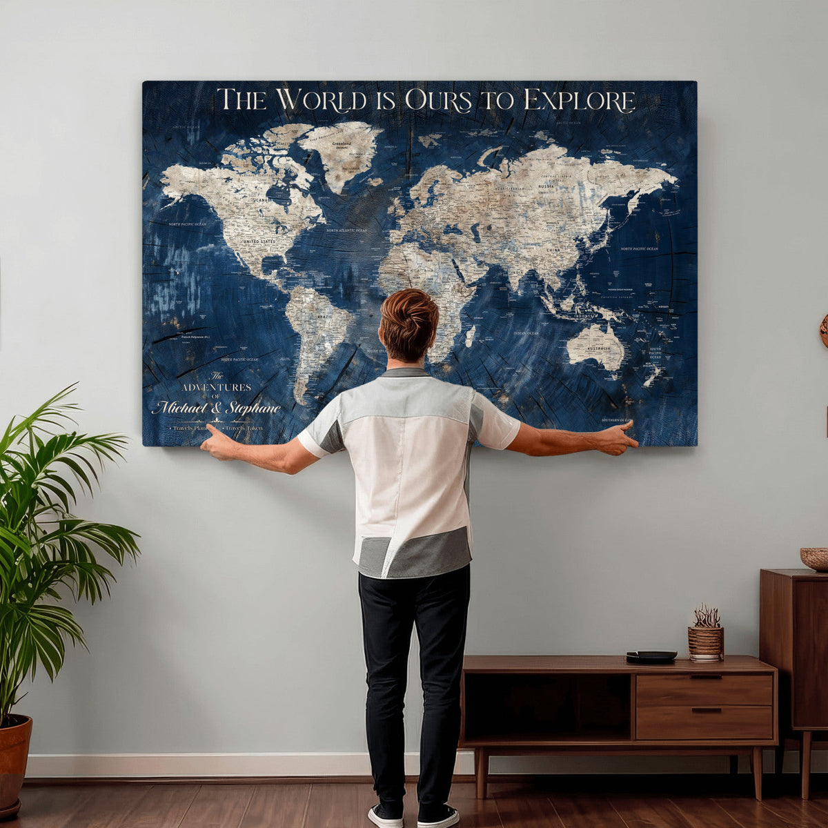 Custom Push Pin Travel Map Wall Art Canvas Print –