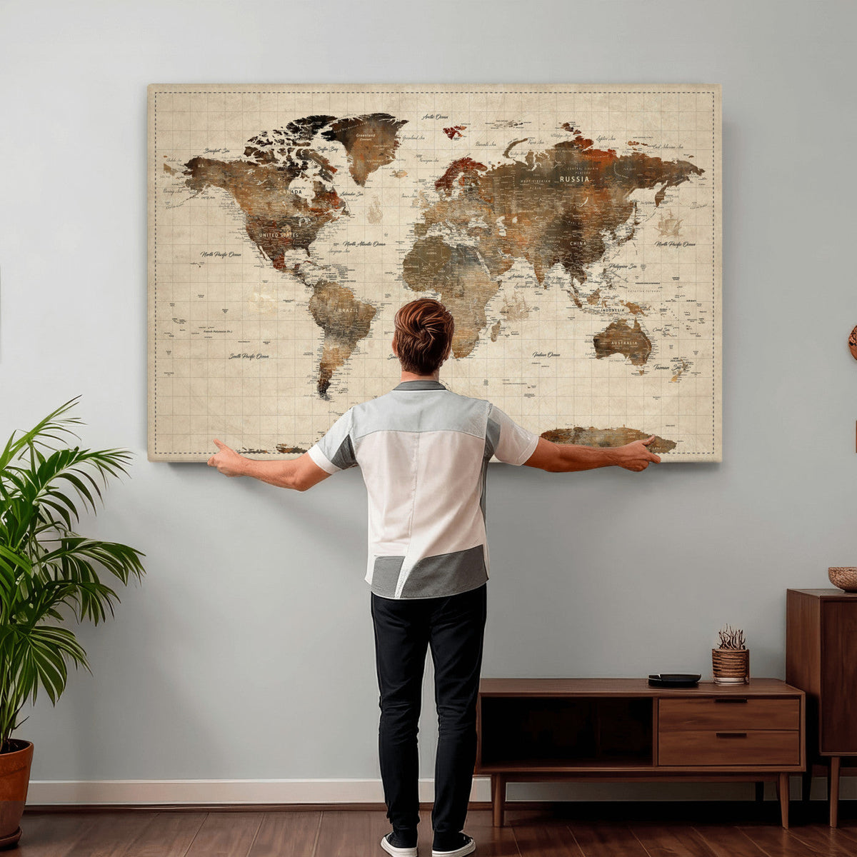 World Map Canvas Print – Framed Detailed Map of the World