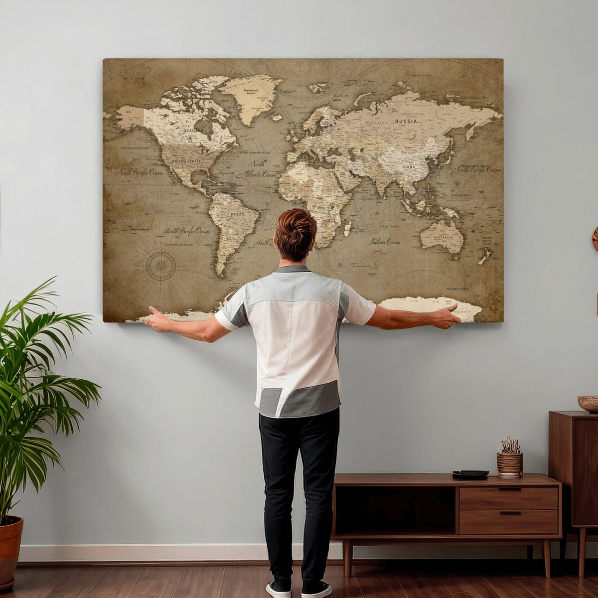 World Map Wall Art Canvas Print, Framed Map Art Picture