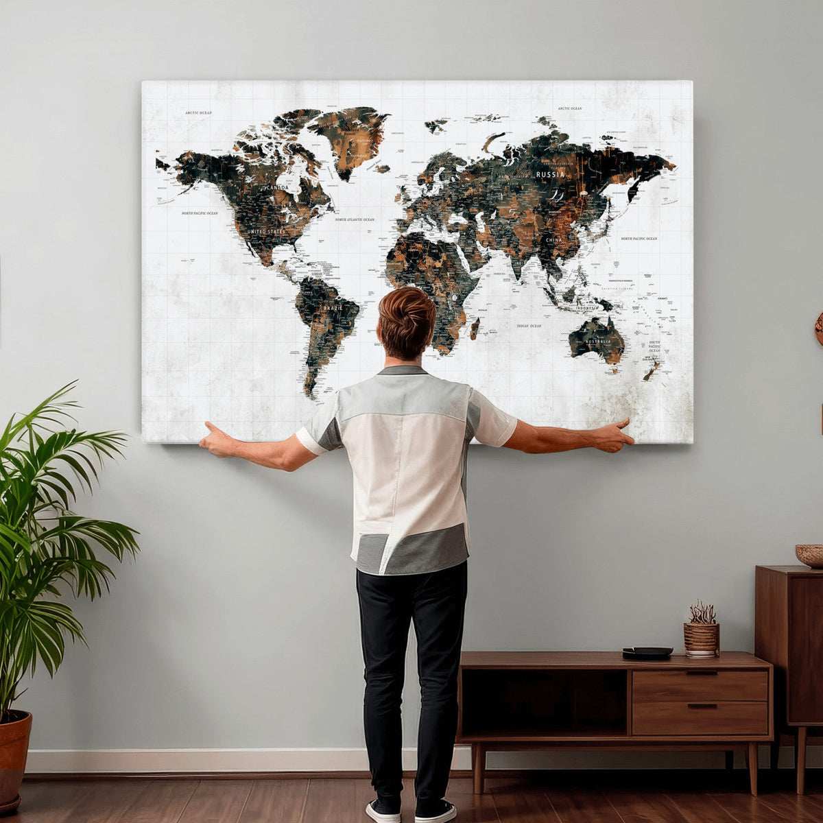Large World Map Canvas Print – Framed Travel Map Wall Art