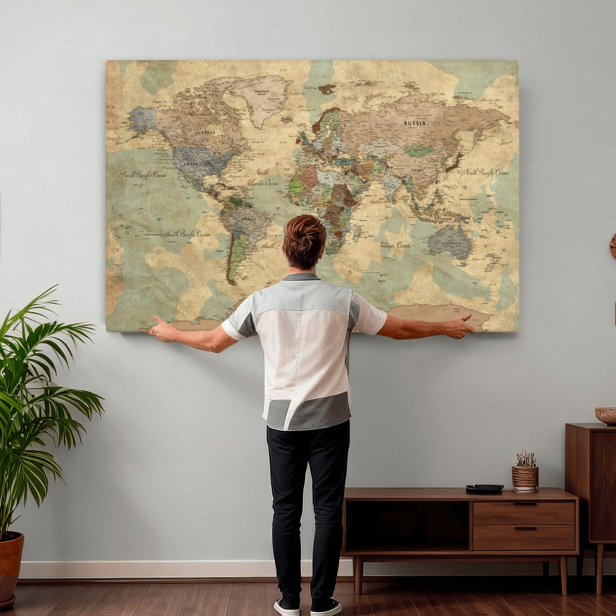 Vintage World Map Wall Art | Ready to Hang and Framed