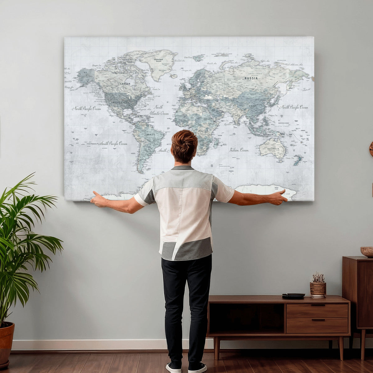 Push Pin World Map Canvas Print - Detailed Vintage World Map