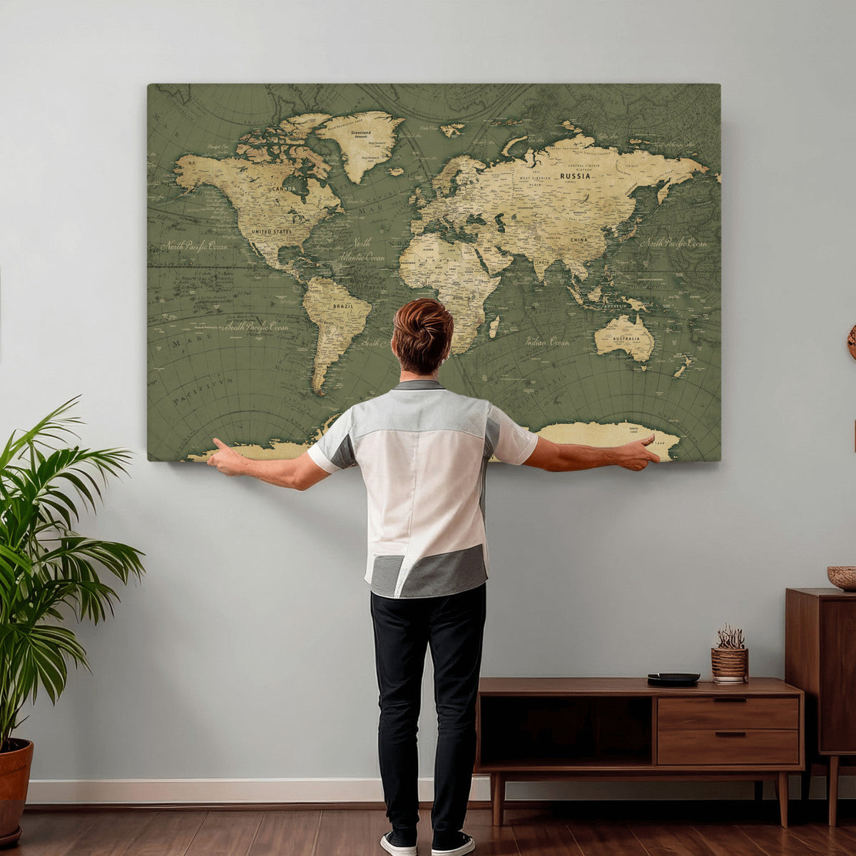 Large World Map Canvas Wall Art Print for Study Room Decor -