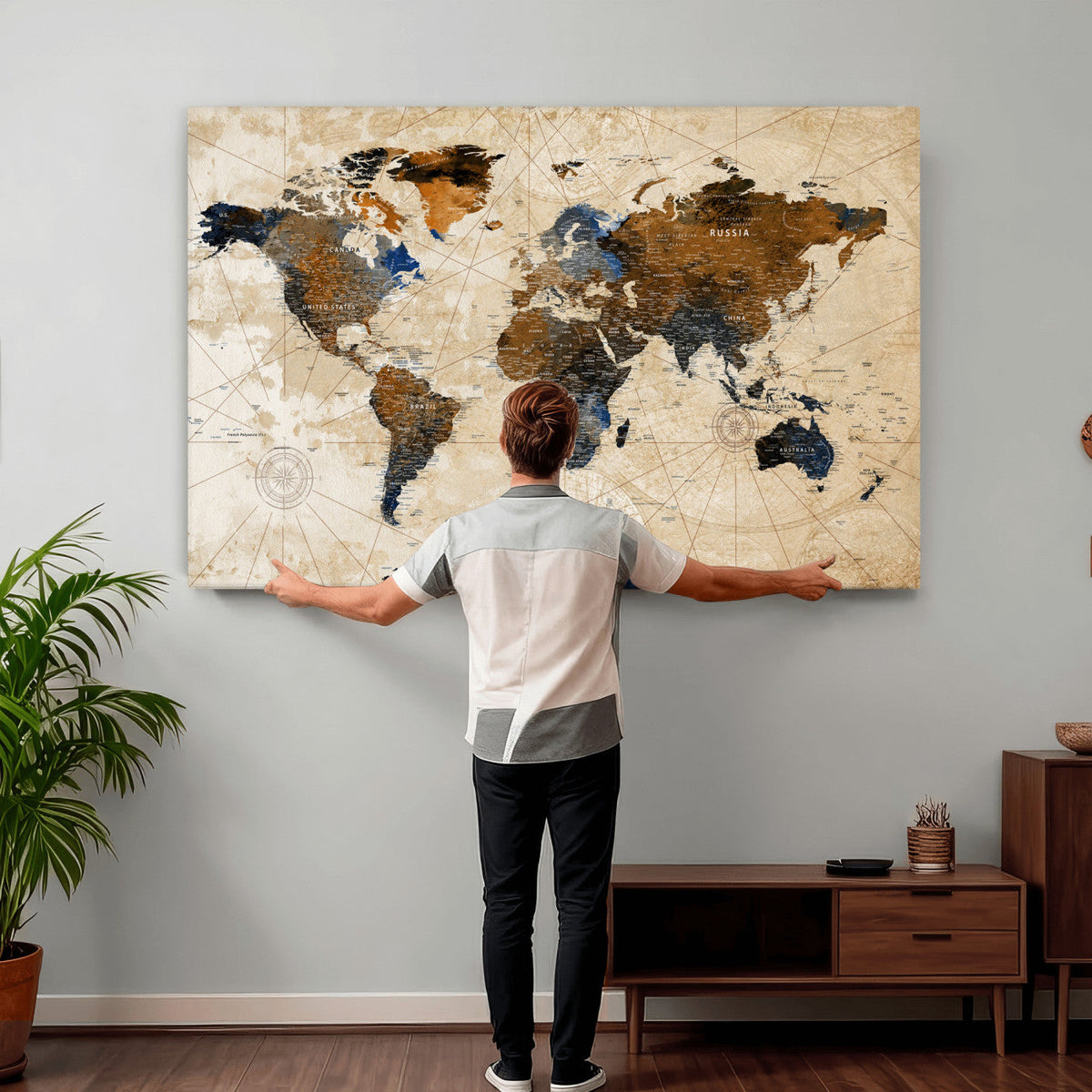 World Map Canvas Print – Framed Travel Map Wall Art for