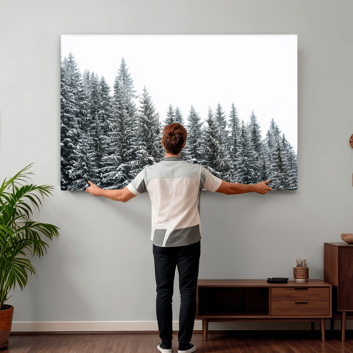 Misty Mountain Forest Canvas Print, Foggy Pine Trees Nature