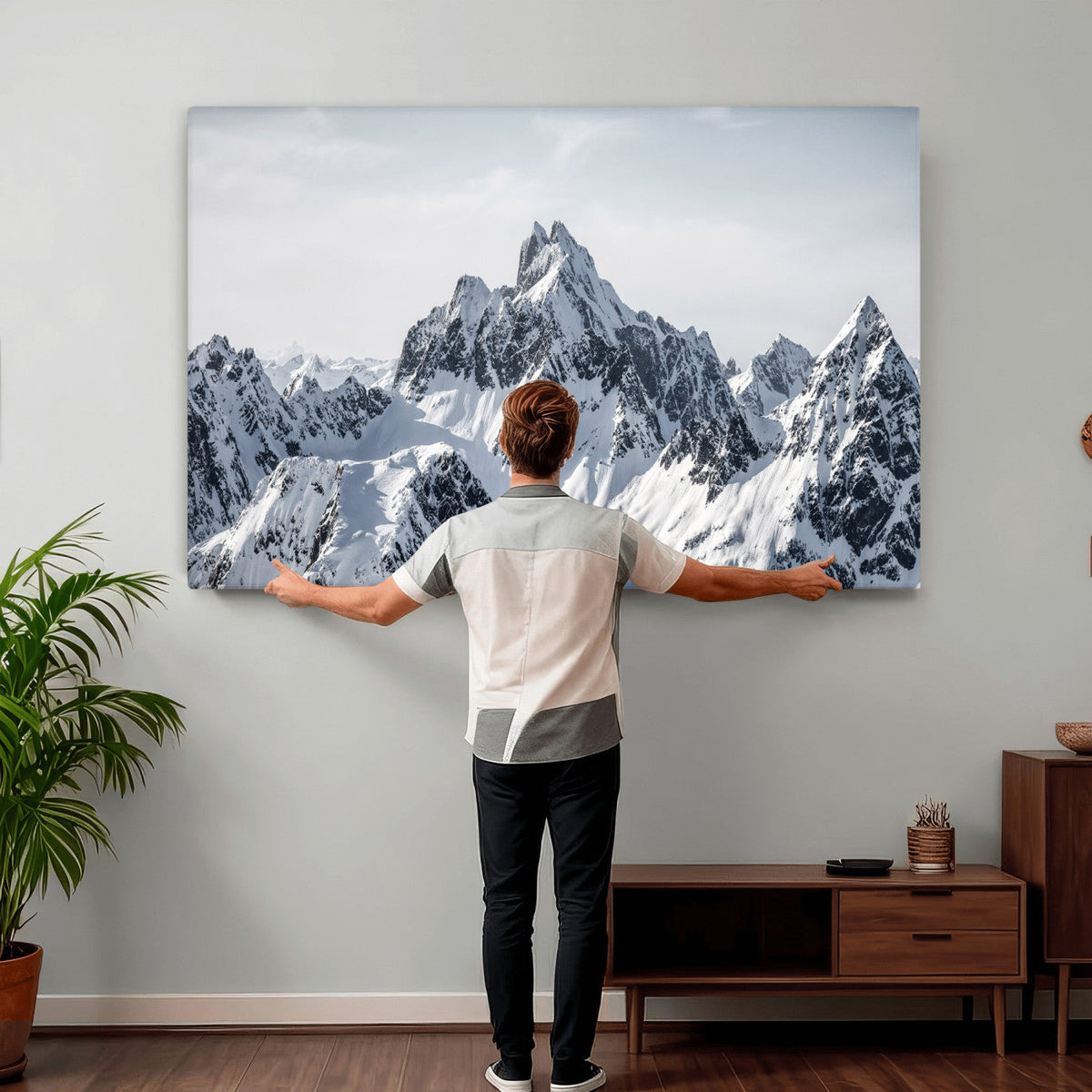 Snowy Mountain Range Canvas Print, Alpine Peaks Landscape