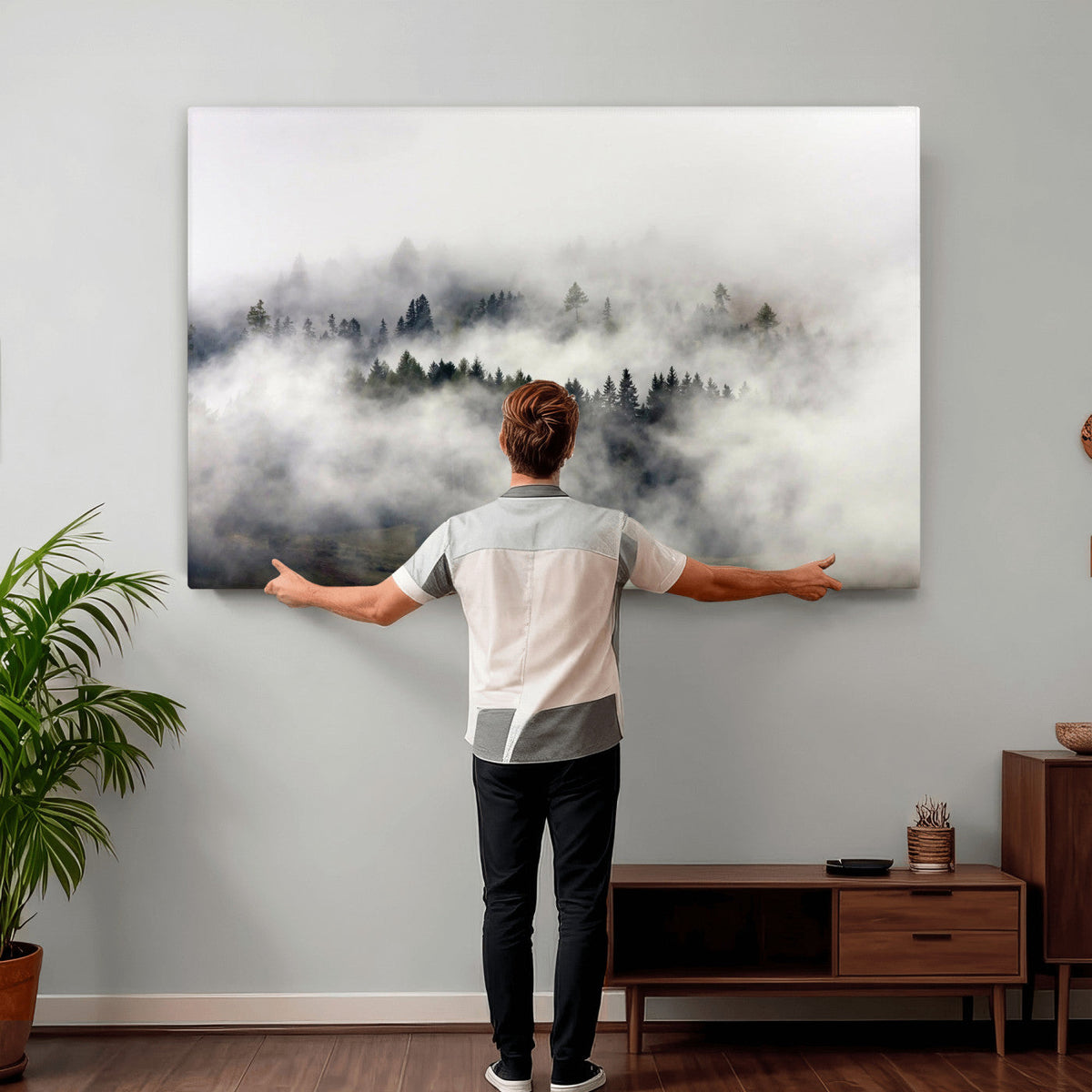 Foggy Forest Wall Art Canvas Print, Misty Pine Tree