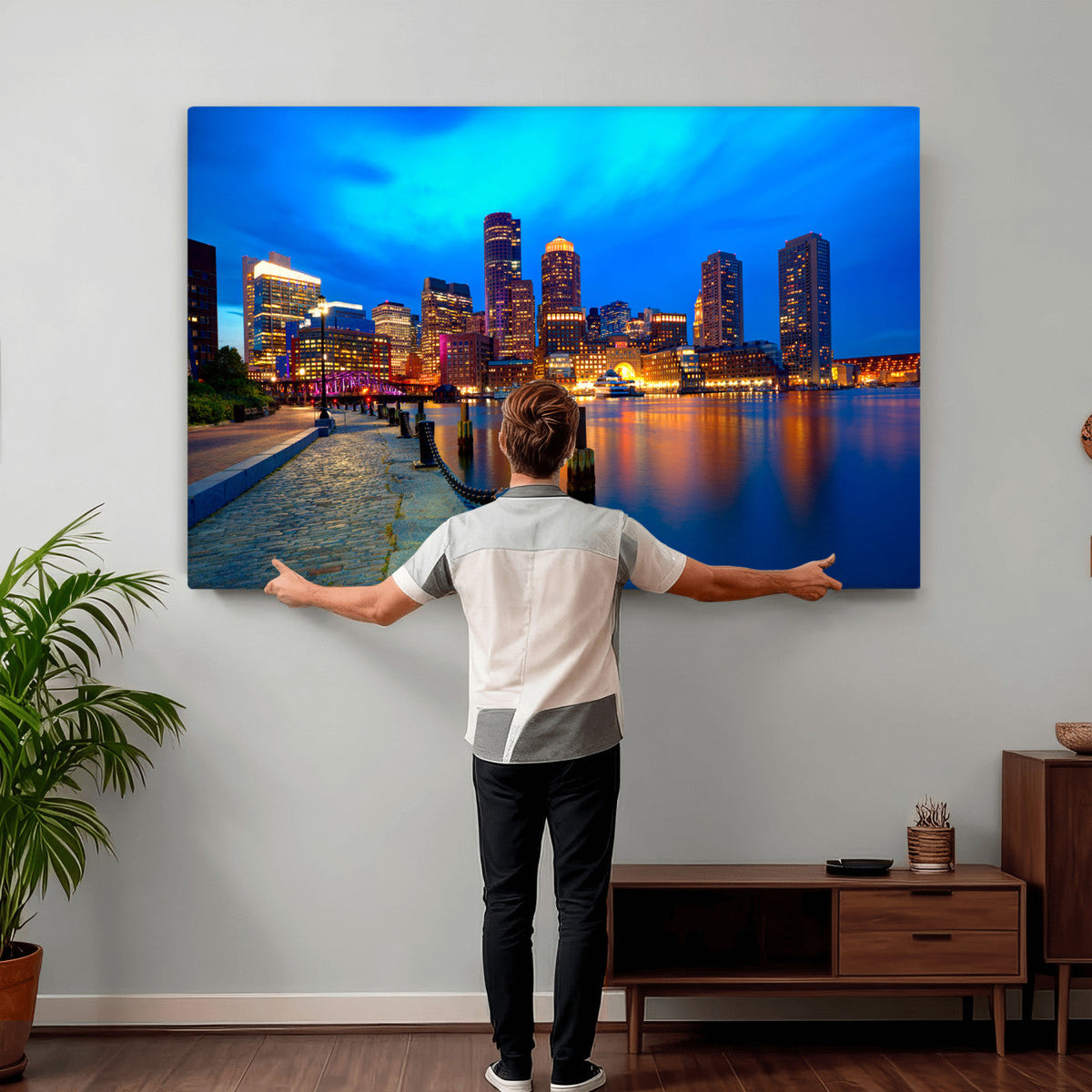 Boston Wall Art Canvas Print, Boston City Downtown Night