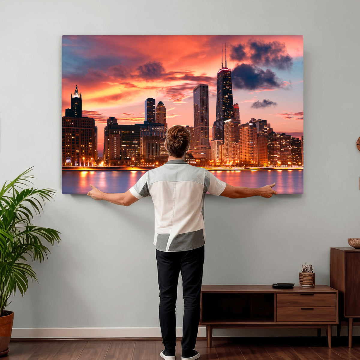 Chicago Wall Art Canvas Print - Chicago City Downtown Night