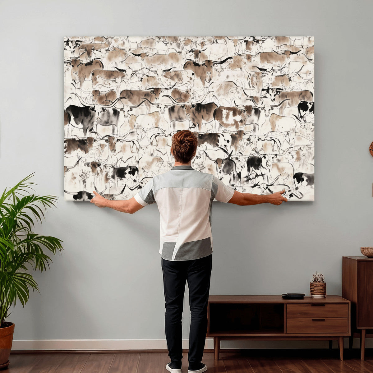 Abstract Texas Cow Canvas Print for Cabin and Western Home