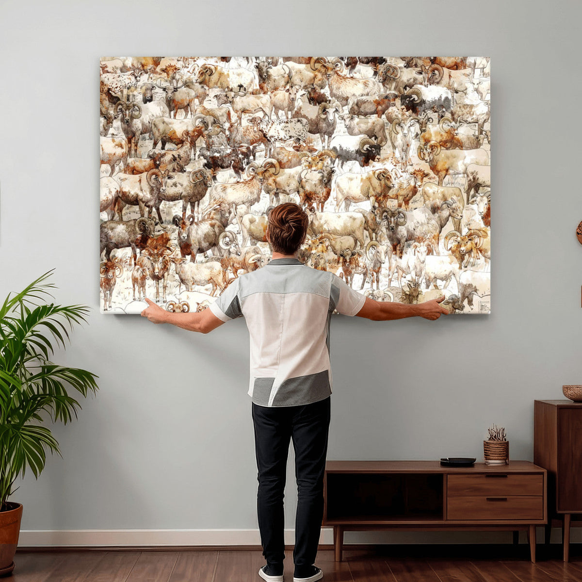 Farmhouse Bighorn Sheep Wall Art Canvas Print - Abstract
