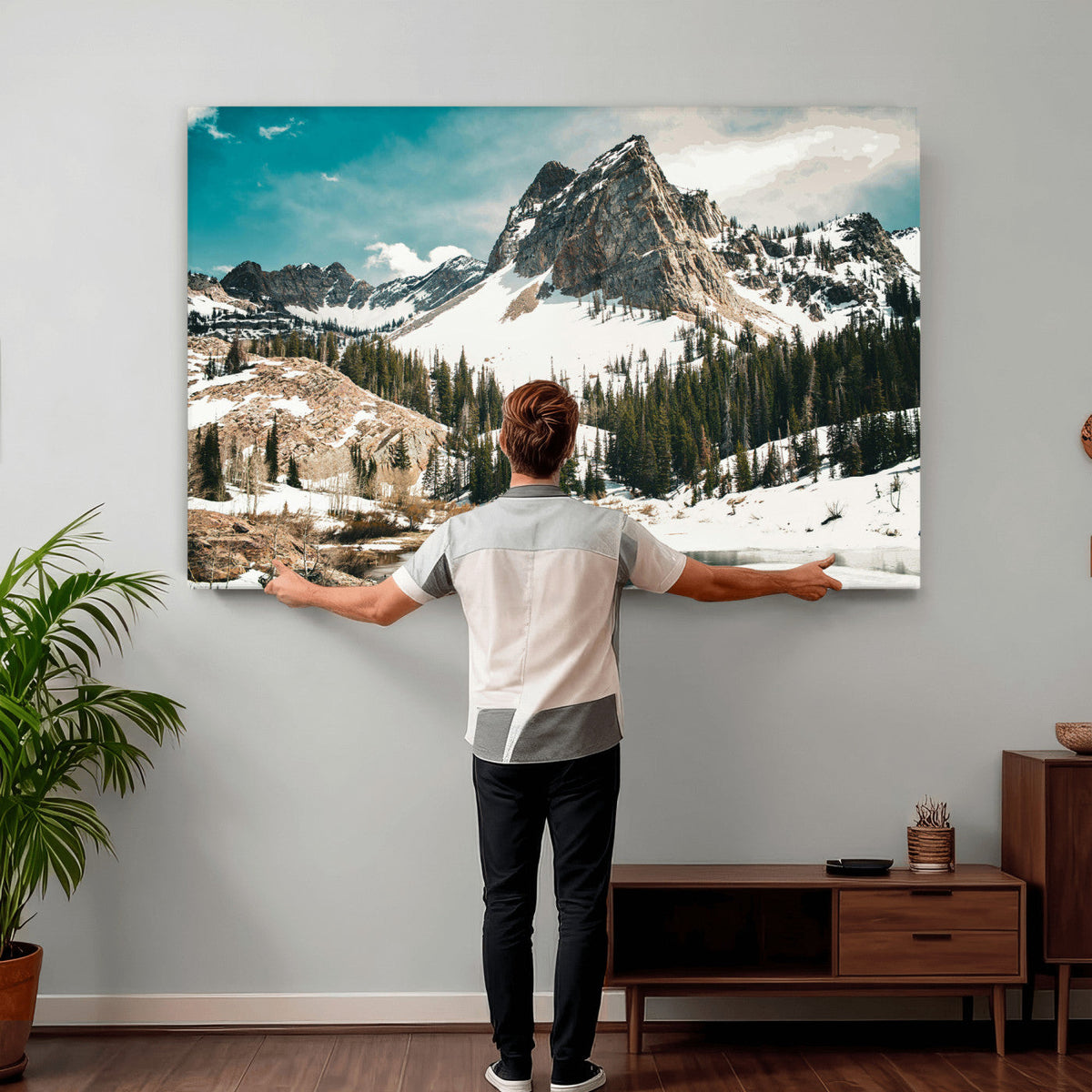 Snowy Mountain Wall Art Canvas Print, Alpine Pine Forest