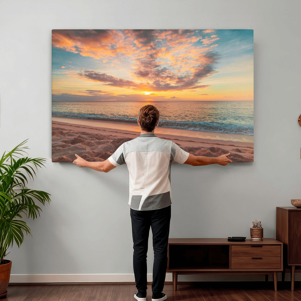 Sunset Beach Wall Art Canvas Print – Soft Coastal