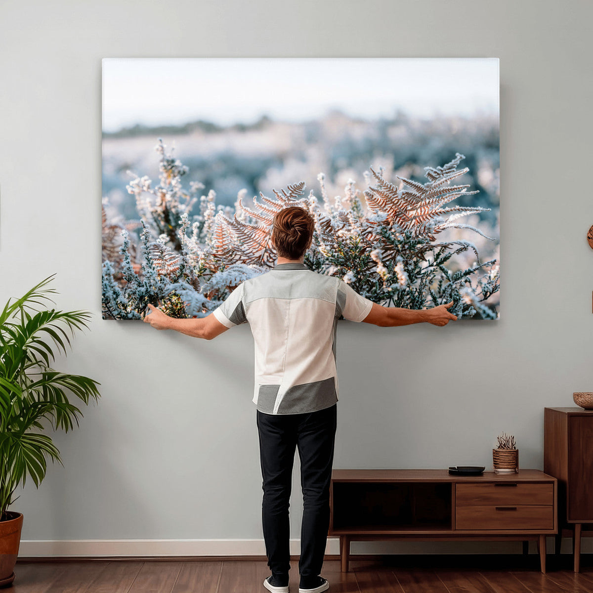 Frosted Fern Wall Art Canvas Print, Soft Winter Botanical
