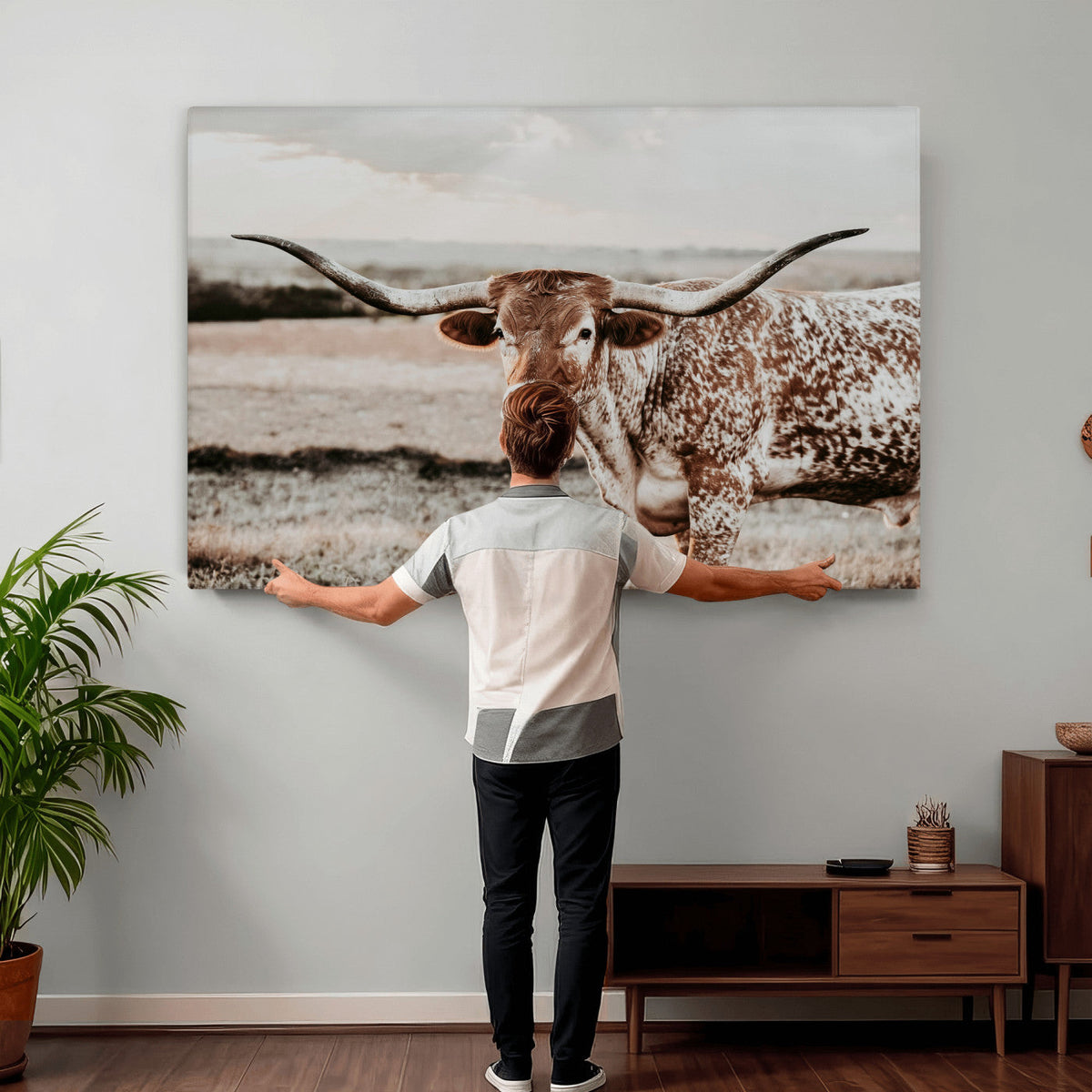 Texas Longhorn Bull Rustic Wall Art Canvas Print