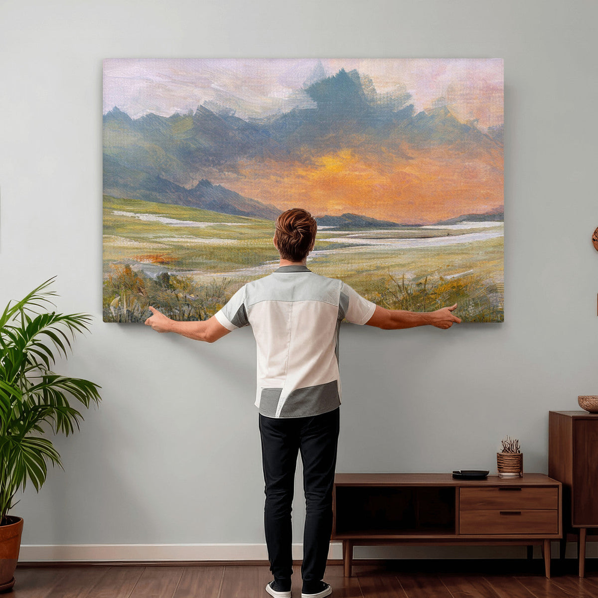 Mountain Sunset Wall Art Canvas Print Vintage Landscape