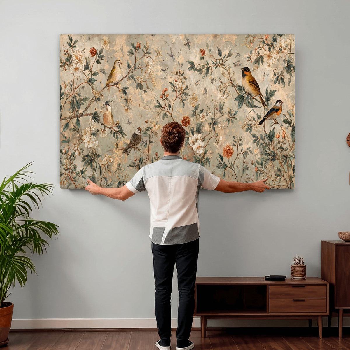 Vintage Birds and Flowers Wall Art Canvas Print, Botanical