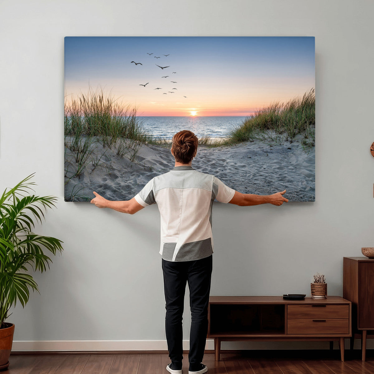 Sandy Dune Path Sunset Canvas Wall Art — Seagulls Beach