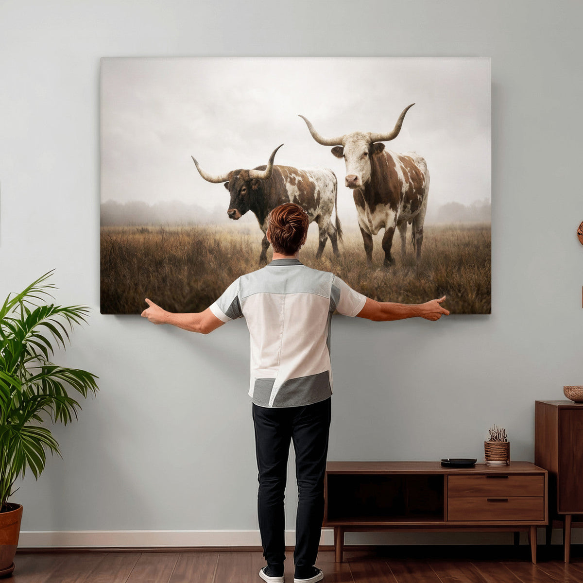 Texas Longhorn Canvas Wall Art Western Bull Desert Moody