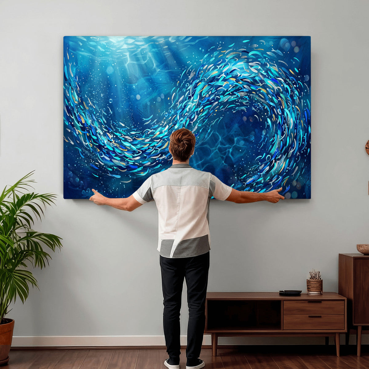 School of Fish Canvas Print | Blue Ocean Underwater Wall Art