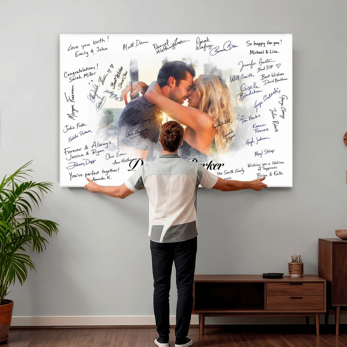 Wedding Guest Book Alternative Wall Art Canvas Print, Personalized Wedding Signature Poster, Custom Couple Photo Guestbook Canvas, Bridal Shower Reception Decor