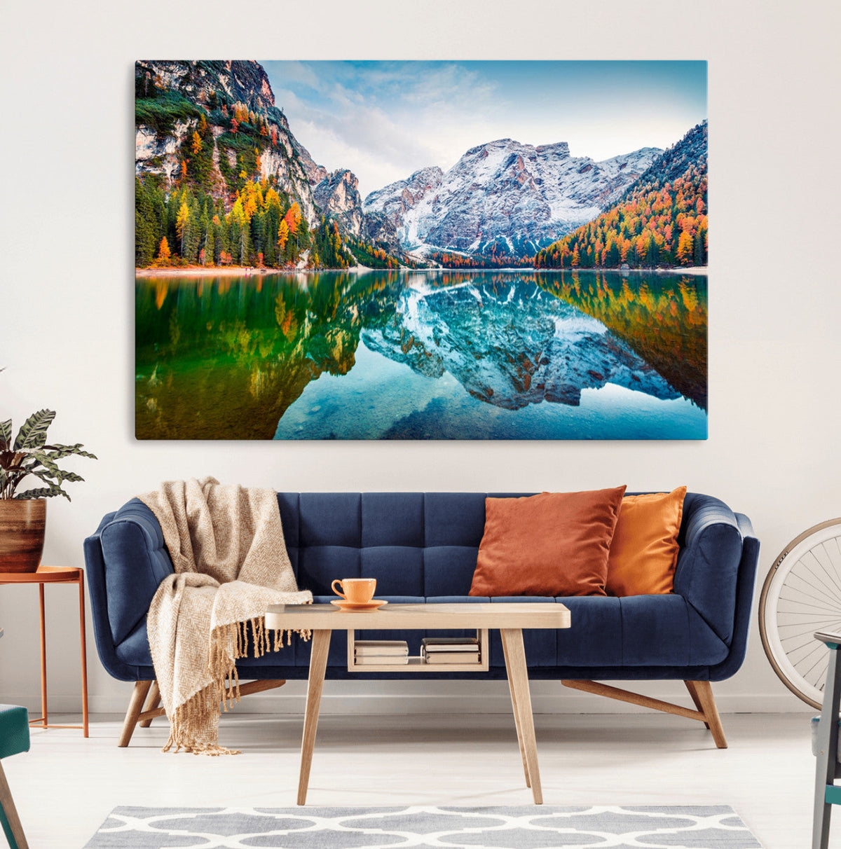 Spectacular autumn view of Braies Lake Wall Art Canvas Print