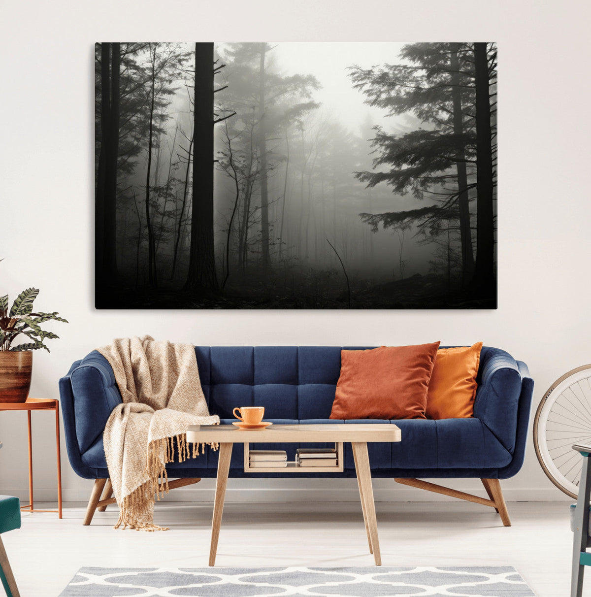 Misty Forest Wall Art Premium Canvas Print a Foggy and