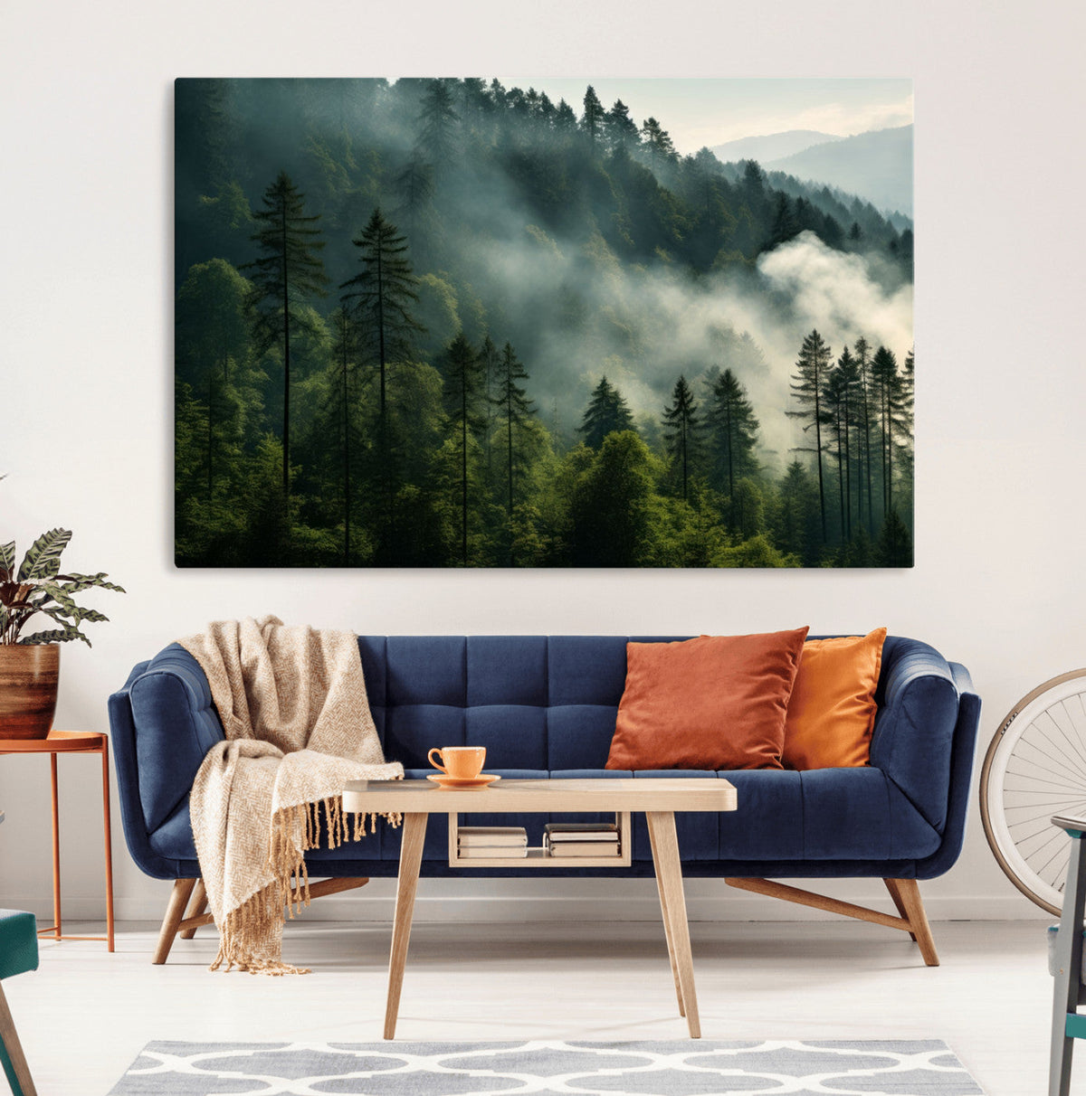 Misty Forest Wall Art Premium Canvas Print a Foggy and