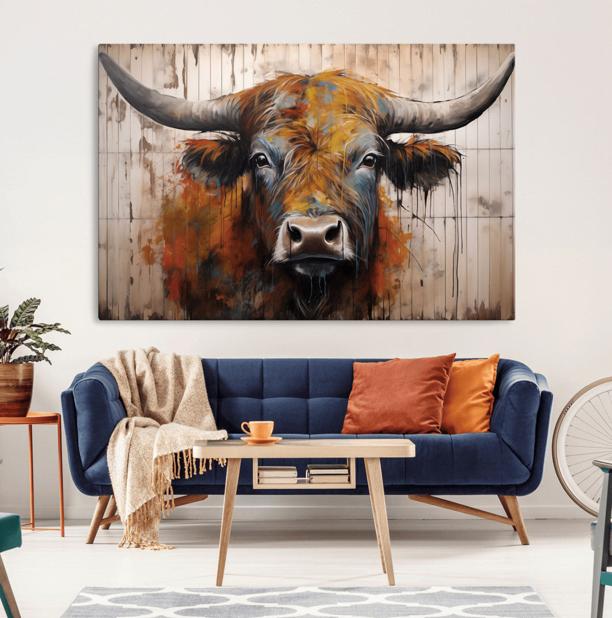Abstract Bull Highland Cow Canvas Wall Art Print – Vibrant