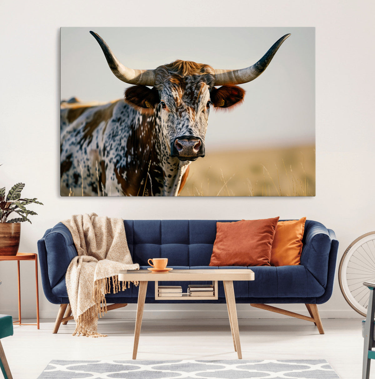 Texas Bull Longhorn Wall Art Canvas Print for Farm House