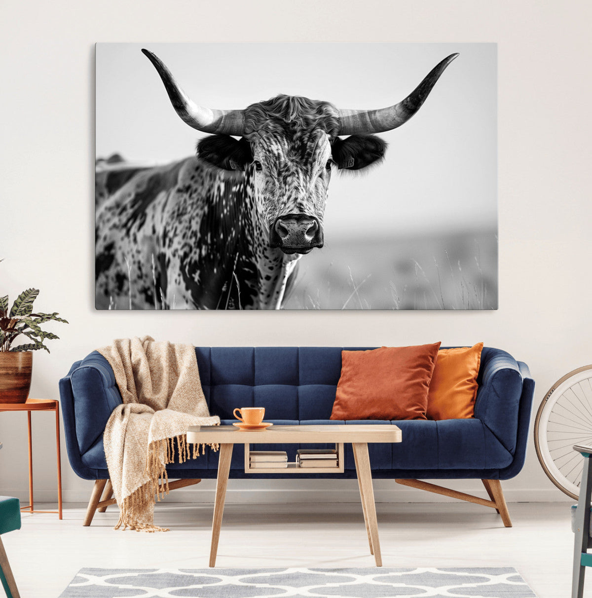 Texas Highland Cow Longhorn Canvas Print - Rustic Farmhouse