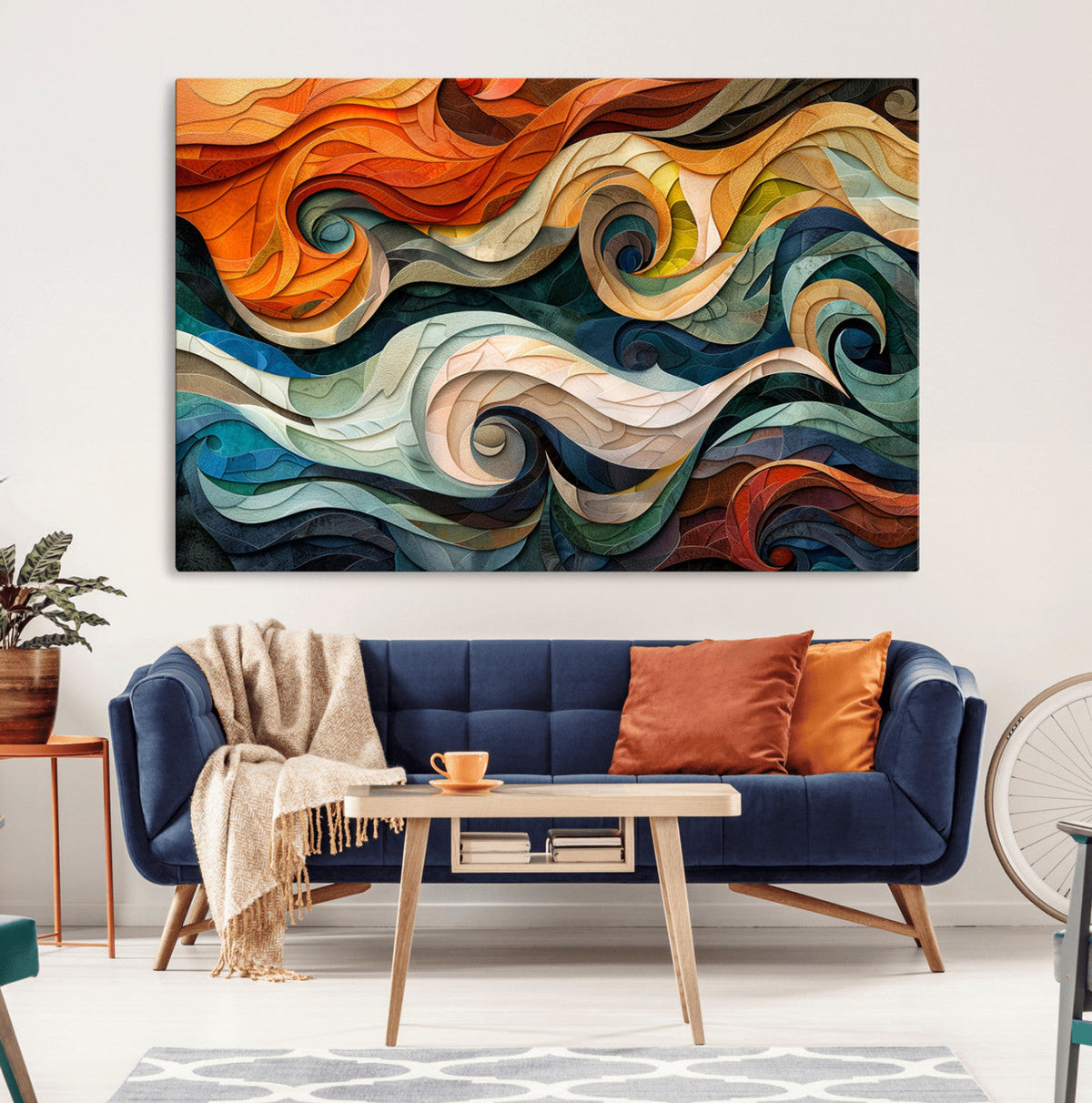 Abstract Wave Wall Art | Ready to Hang Framed Canvas Print |