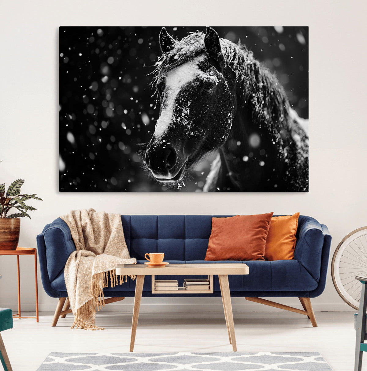 Winter Horse Wall Art | Black and White Horse Print | Ready